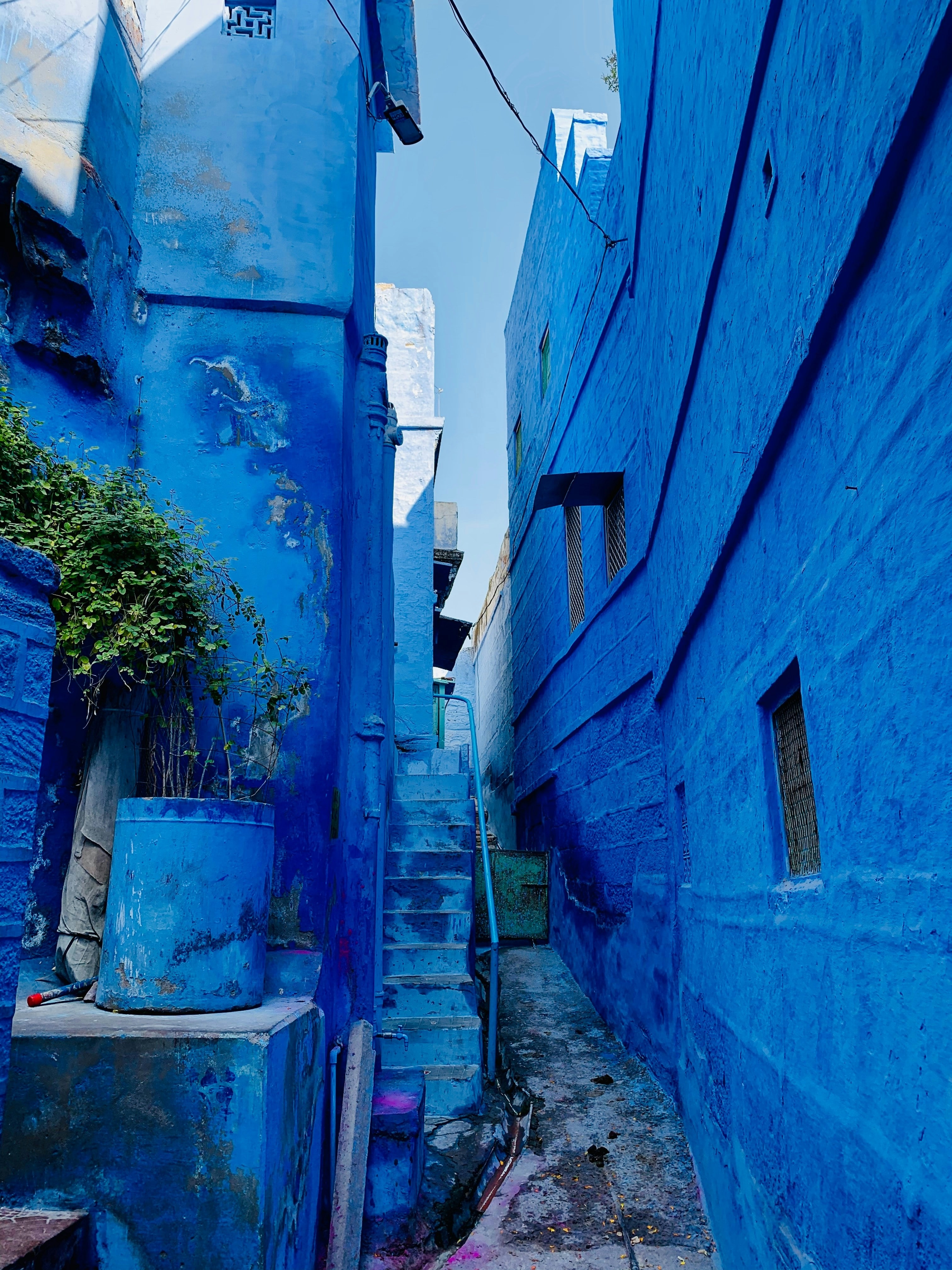 Narrow blue-painted lane in the old city of Jodhpur